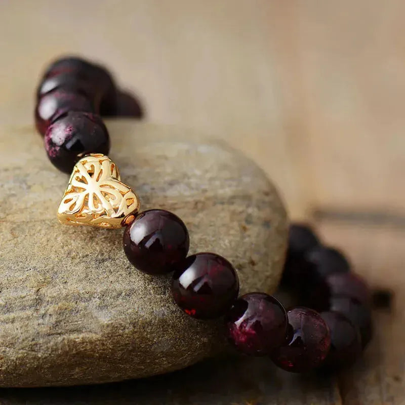 Garnet Heart Charm Premium Bracelet - Femstylo