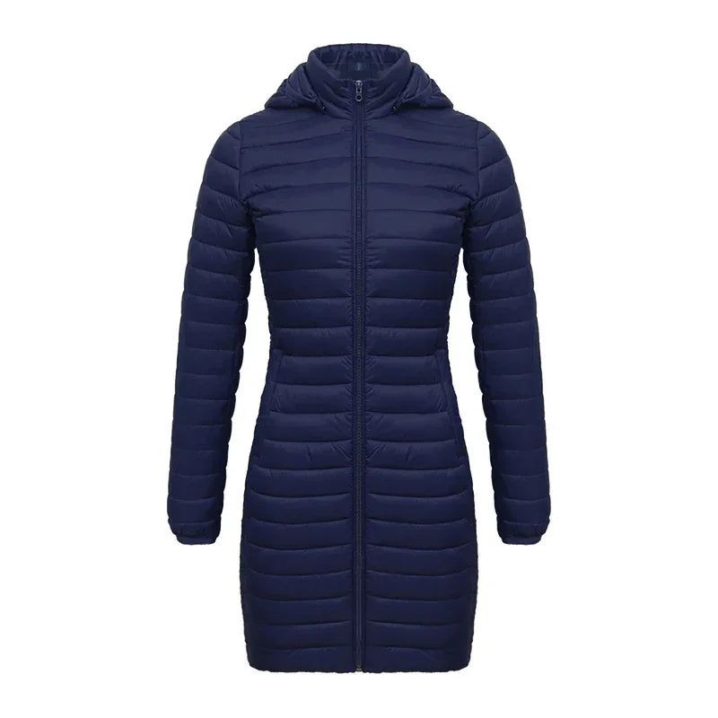 SANTELON Winter Women Loose Long Parka Coat With Detachable Hood Female Soild Ultralight Portable Warm Padded Cotton Outwear