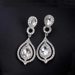 TREAZY Fashion Crystal Wedding Drop Earrings for Women Silver Color Bridal Dangle Earrings Brides Gifts Birthday Party Jewelry