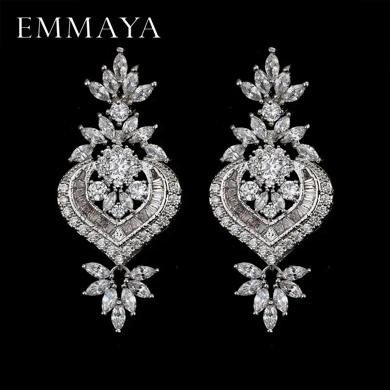 Luxury Floral CZ Drop Earrings – Elegant Statement Jewelry for Weddings