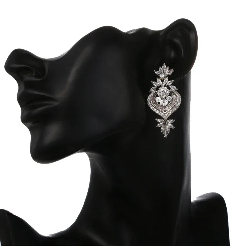 Luxury Floral CZ Drop Earrings – Elegant Statement Jewelry for Weddings