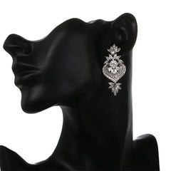Luxury Floral CZ Drop Earrings – Elegant Statement Jewelry for Weddings