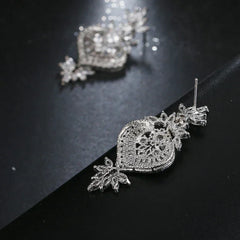 Luxury Floral CZ Drop Earrings – Elegant Statement Jewelry for Weddings