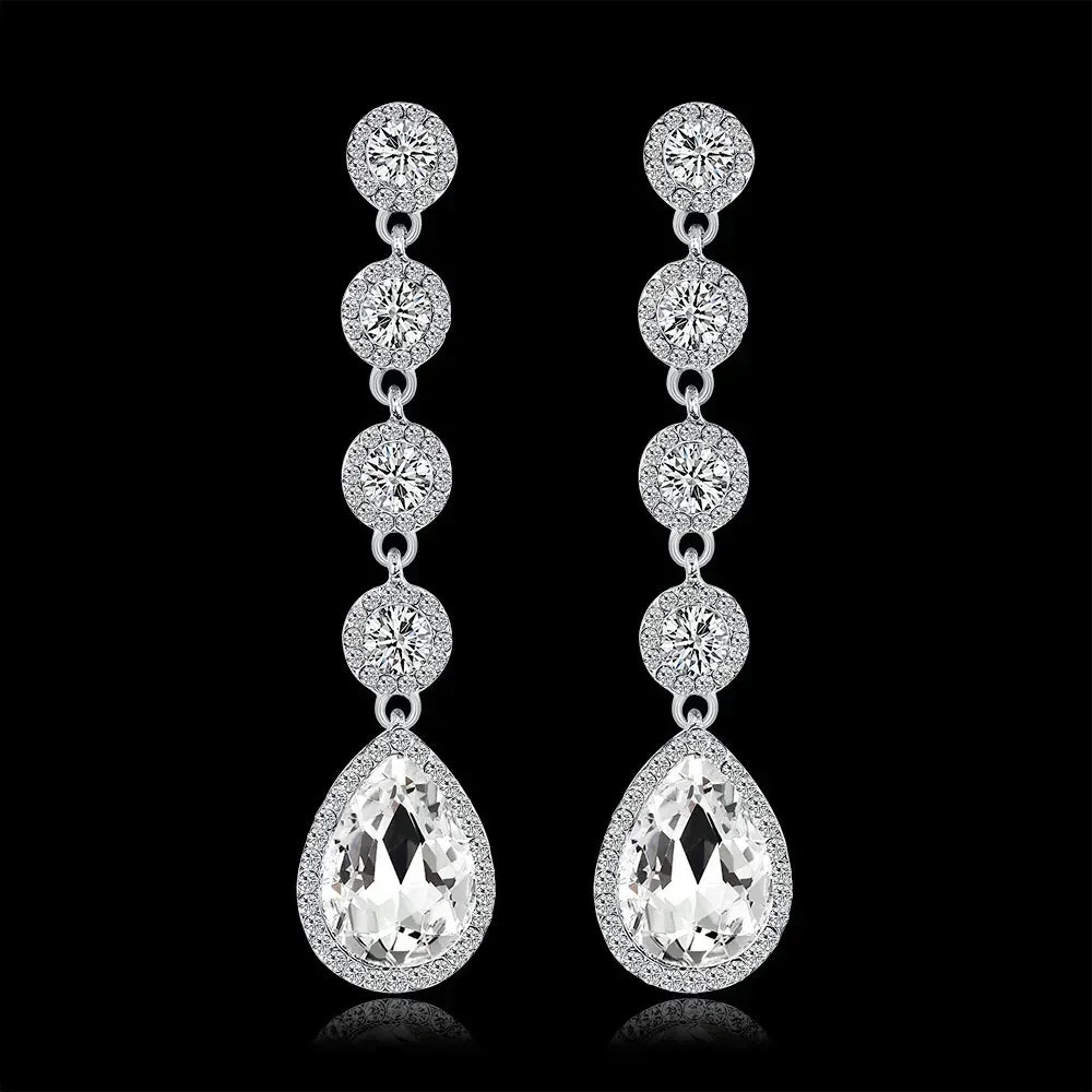 TREAZY Fashion Crystal Wedding Drop Earrings for Women Silver Color Bridal Dangle Earrings Brides Gifts Birthday Party Jewelry