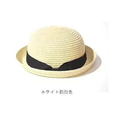 Hats For Women Summer Sun Protection Straw Hat Female Round Top Curled Brim Parent Child Student Sunshade Travel