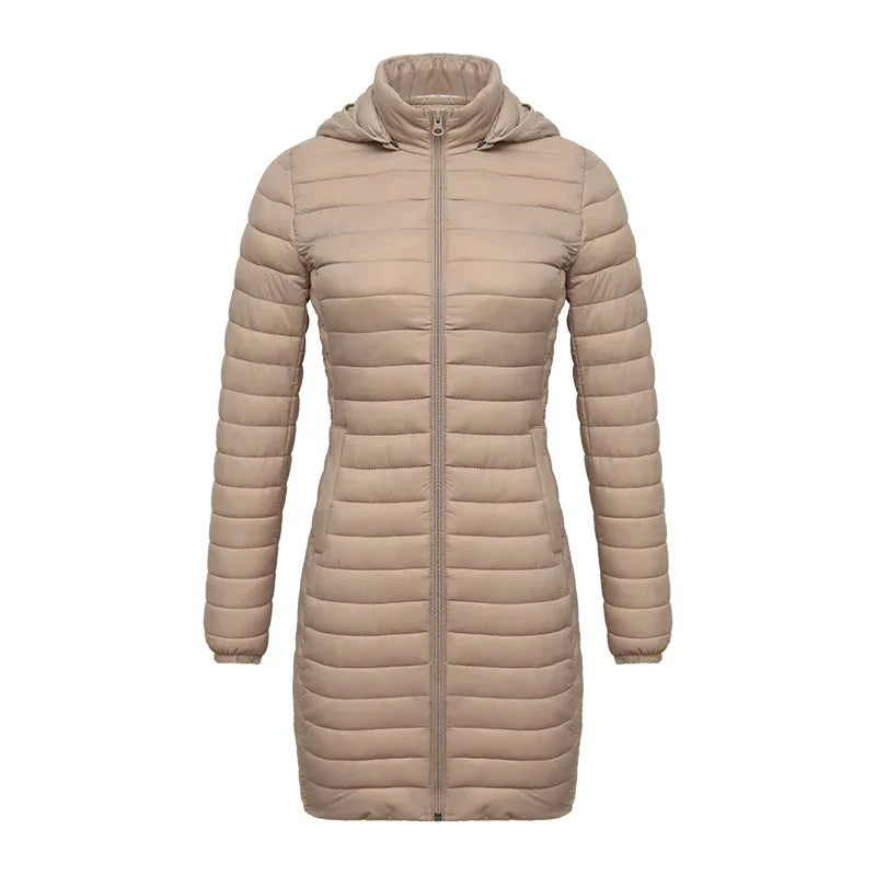 SANTELON Winter Women Loose Long Parka Coat With Detachable Hood Female Soild Ultralight Portable Warm Padded Cotton Outwear