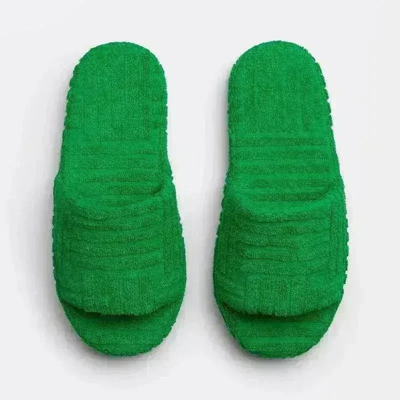 2021 Flat Furry Slippers Thick Sole Open Toe Women Slides - Femstylo