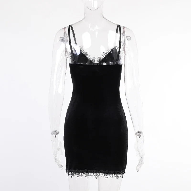 Goth Cross Mini Dress | Vintage Black Spaghetti Strap Dress -femstylo