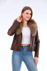 Ravenna Leather Biker Jacket - Brown - Femstylo