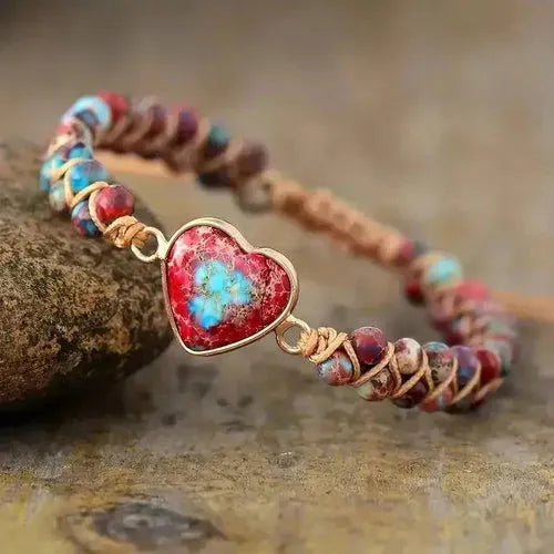 Imperial Jasper Heart Charm Macrame Bracelet - Femstylo