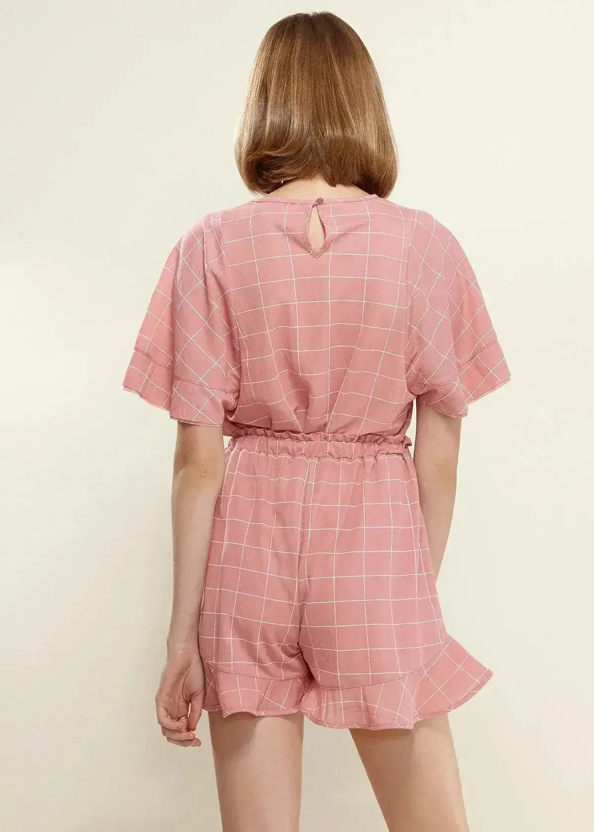 Women's Grid Print Crew Neck Blouse in Pink | Femstylo - Femstylo