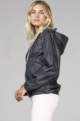 Women's black crocodile full zip packable rain jacket and windbreaker - Femstylo