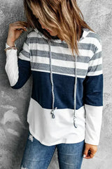 White Color Block Classic Pullover Drawstring Hoodie For Women - Femstylo