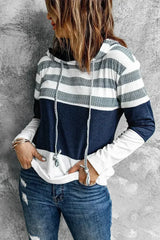 White Color Block Classic Pullover Drawstring Hoodie For Women - Femstylo