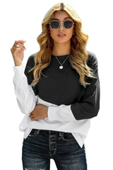 Black White Patchwork Dropped Shoulder Sleeve Sweatshirt - Femstylo