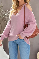 Cute Pink Cold Shoulder Sweater - Femstylo