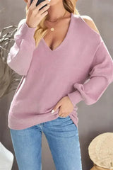 Cute Pink Cold Shoulder Sweater - Femstylo