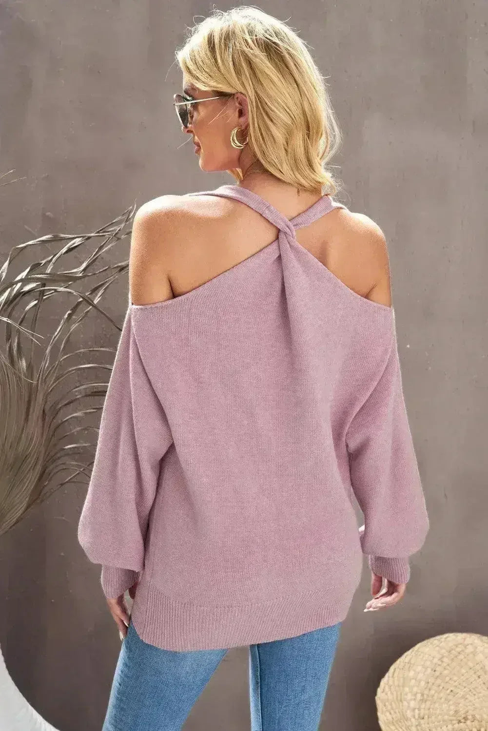 Cute Pink Cold Shoulder Sweater - Femstylo