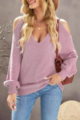 Cute Pink Cold Shoulder Sweater - Femstylo