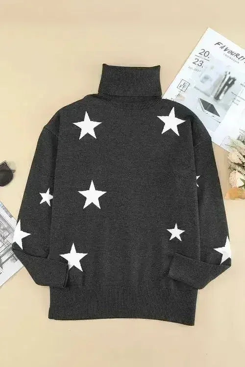 Turtleneck Star Print Sweater - Femstylo
