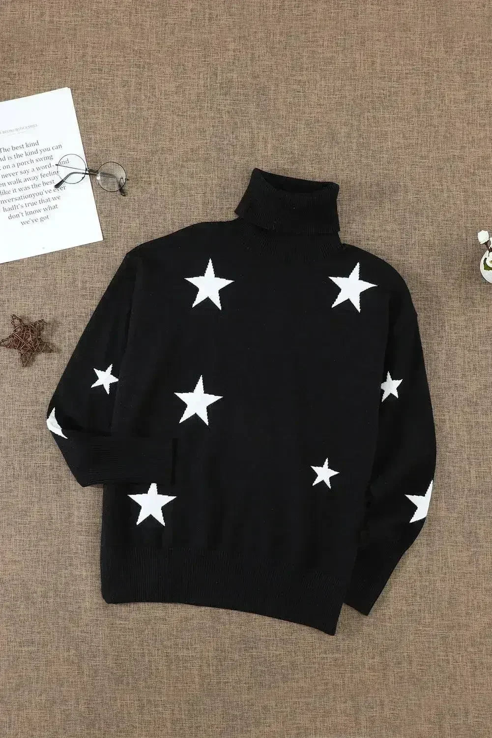 Turtleneck Star Print Sweater - Femstylo