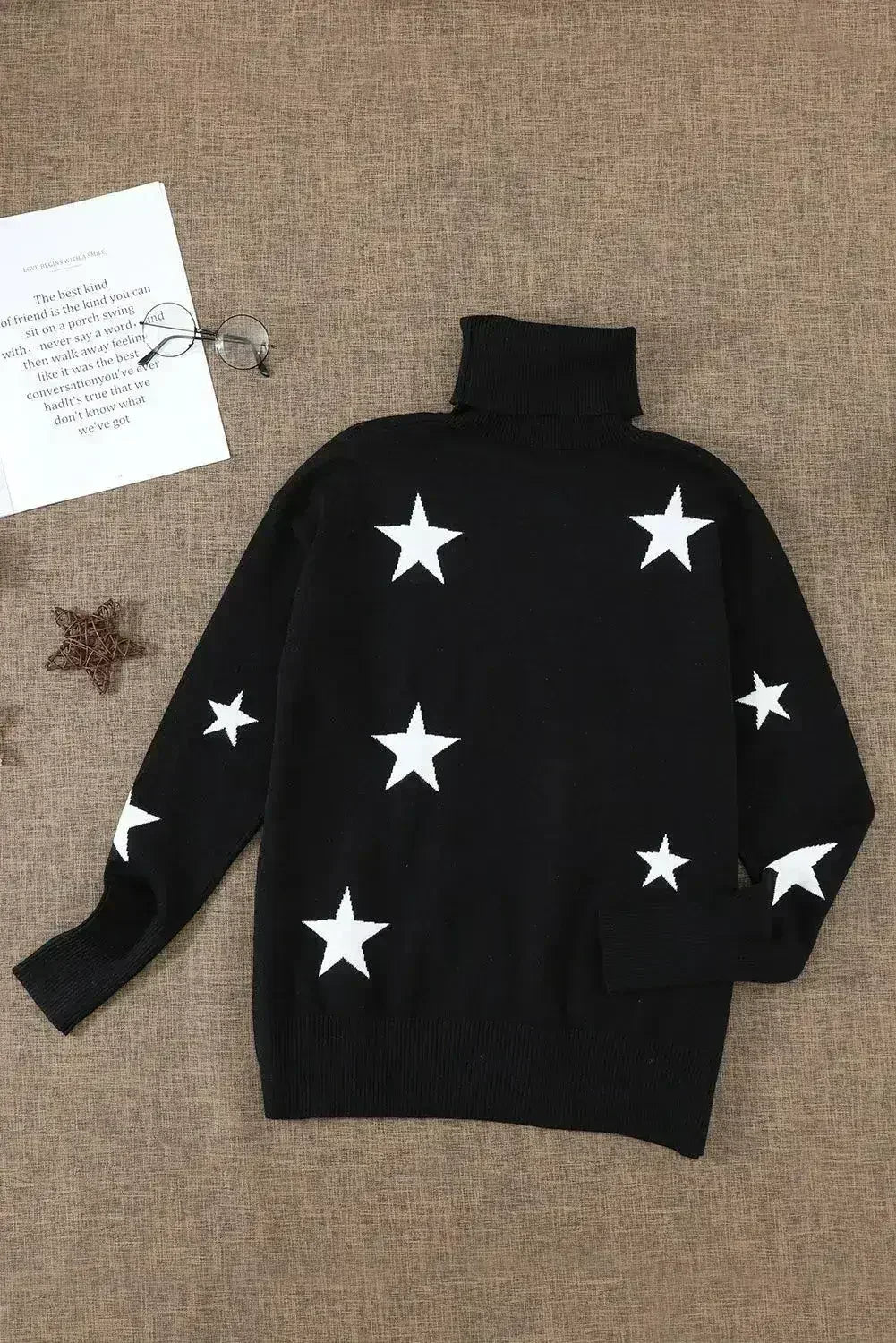 Turtleneck Star Print Sweater - Femstylo