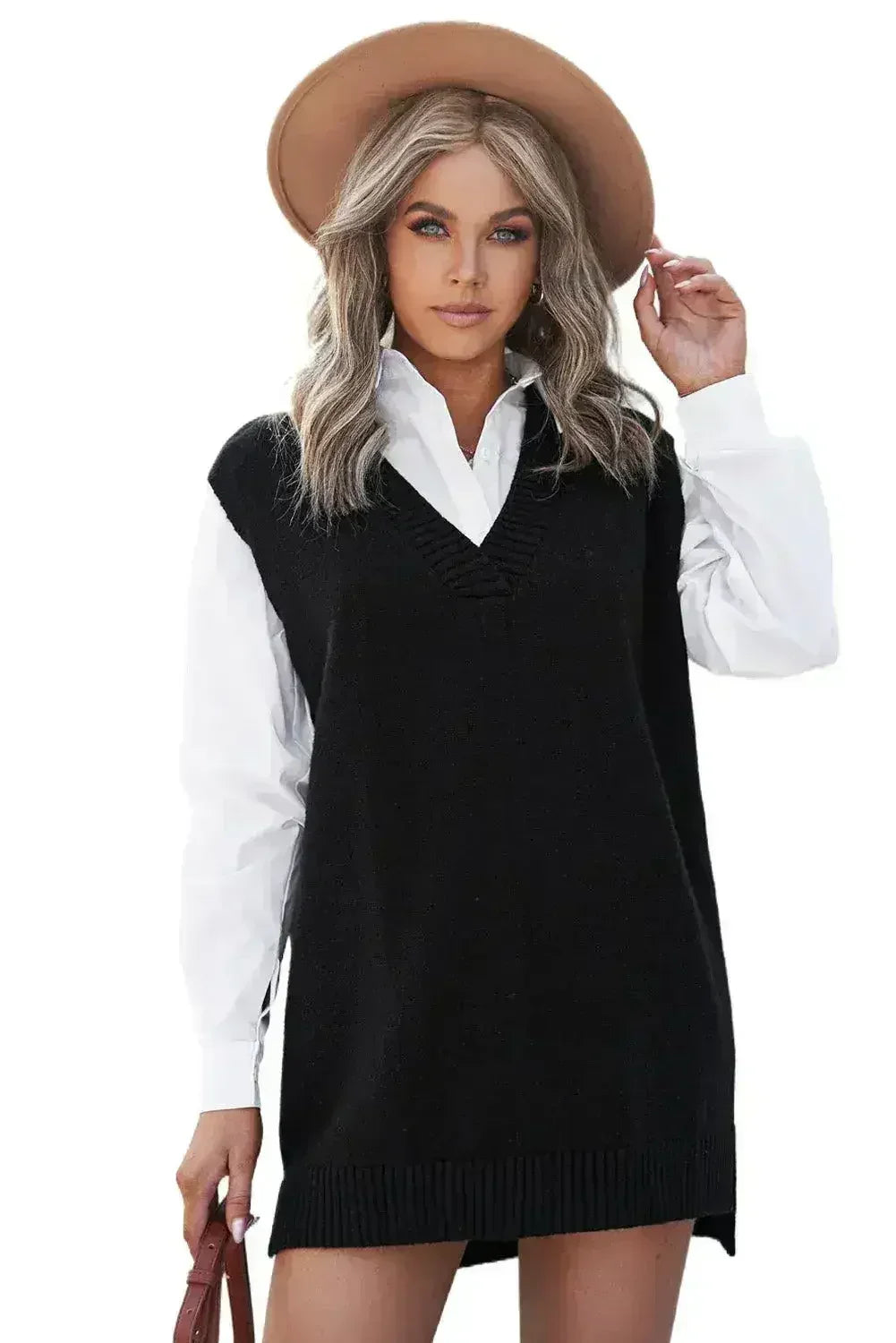 Black Knit Pullover Vest Sweater - Femstylo