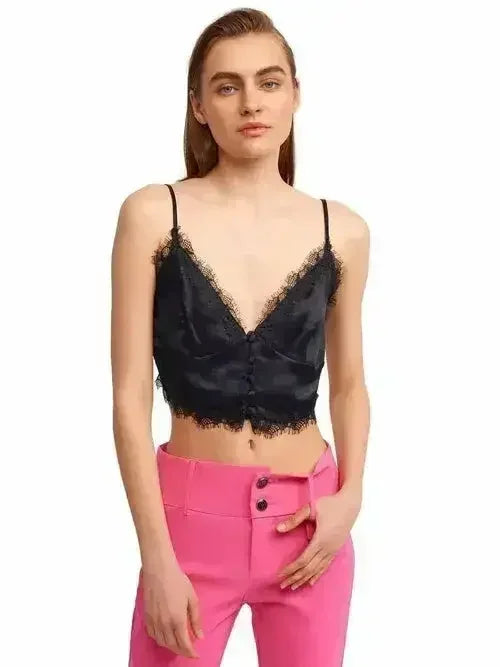 Lace Detail Crop Top | Rayon-Viscose Blend | Feminine Style - Femstylo