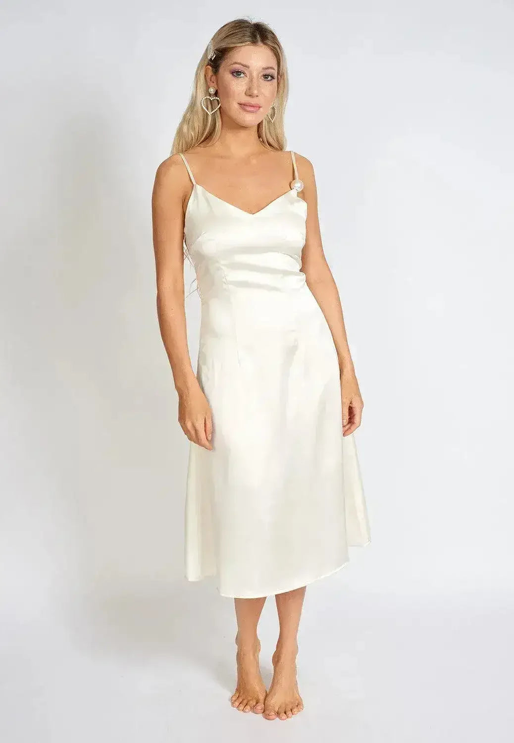 Léonie One Pearl Satin Slip Dress - Femstylo