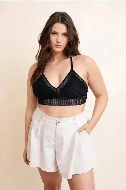 Ribbed Lace Boho Racerback Bralette Plus - Femstylo