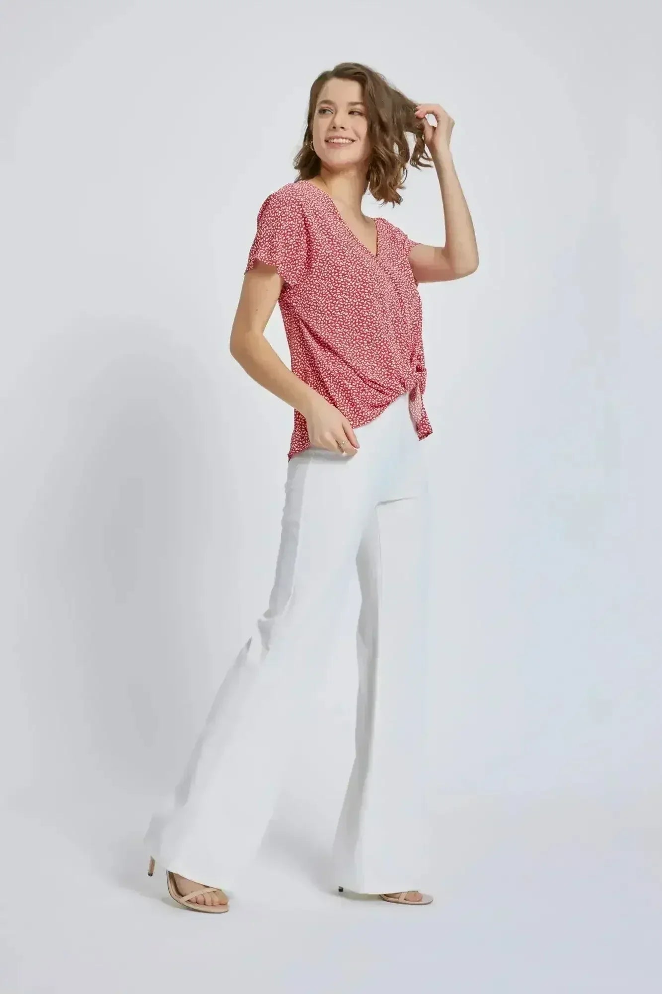 V-Neck Short Sleeve Wrap Front Top for Women - Femstylo