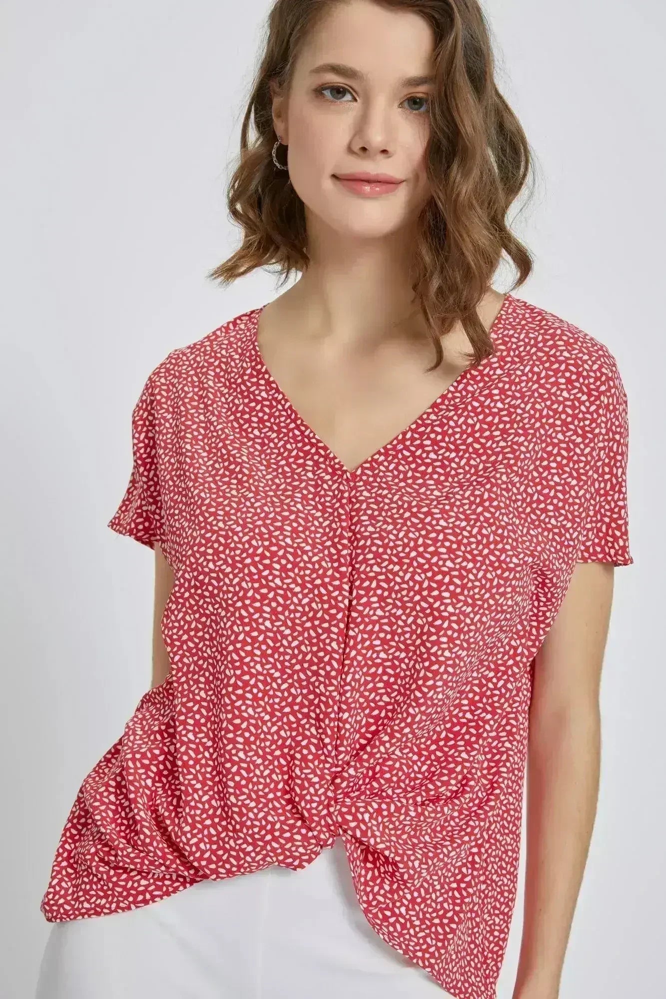 V-Neck Short Sleeve Wrap Front Top for Women - Femstylo