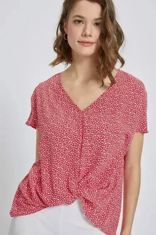 V-Neck Short Sleeve Wrap Front Top for Women - Femstylo