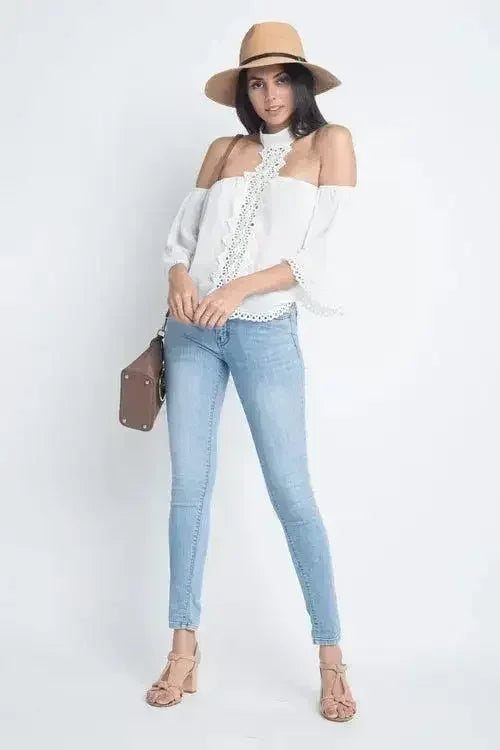 Women's High Neck Long Sleeve Crochet Top - Femstylo