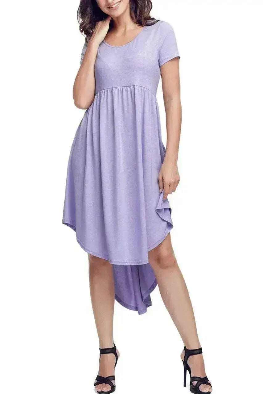 Mauve Short Sleeve High Low Casual Swing Dress - Femstylo