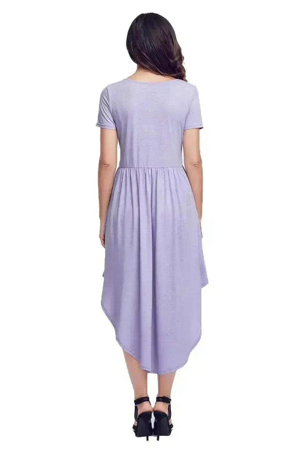 Mauve Short Sleeve High Low Casual Swing Dress - Femstylo