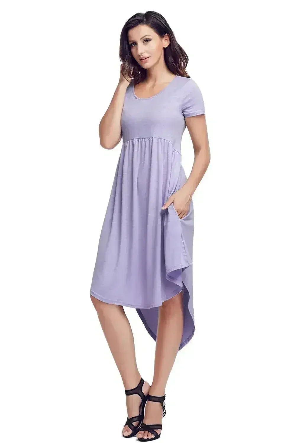 Mauve Short Sleeve High Low Casual Swing Dress - Femstylo