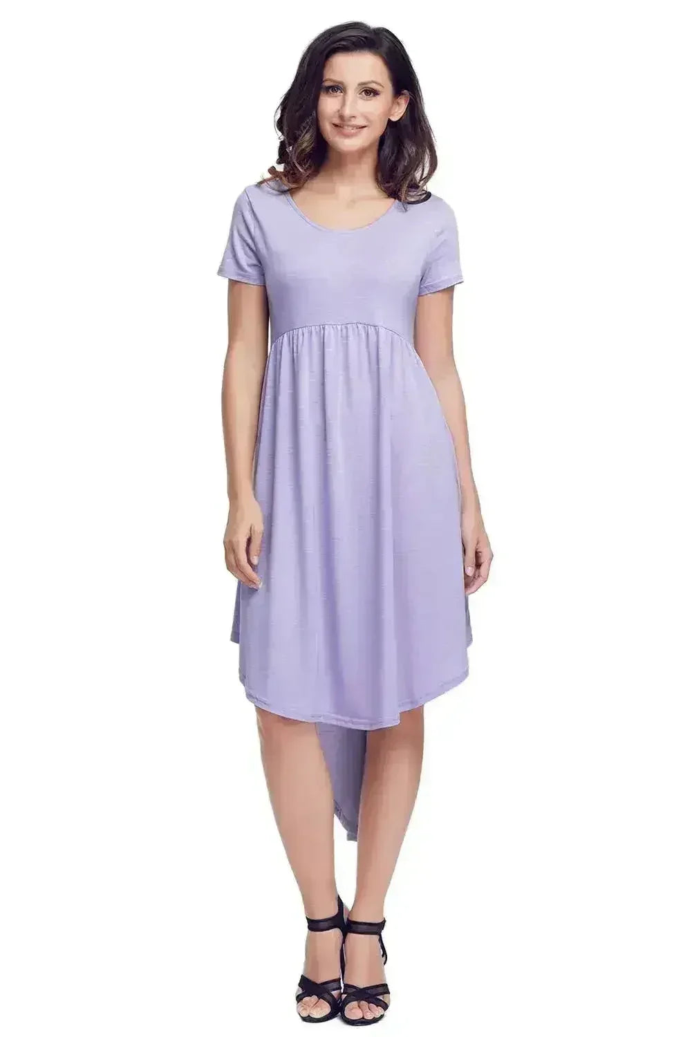 Mauve Short Sleeve High Low Casual Swing Dress - Femstylo