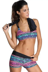 Multicolor Sports Bra Tankini Swimsuit with Black Vest - Femstylo