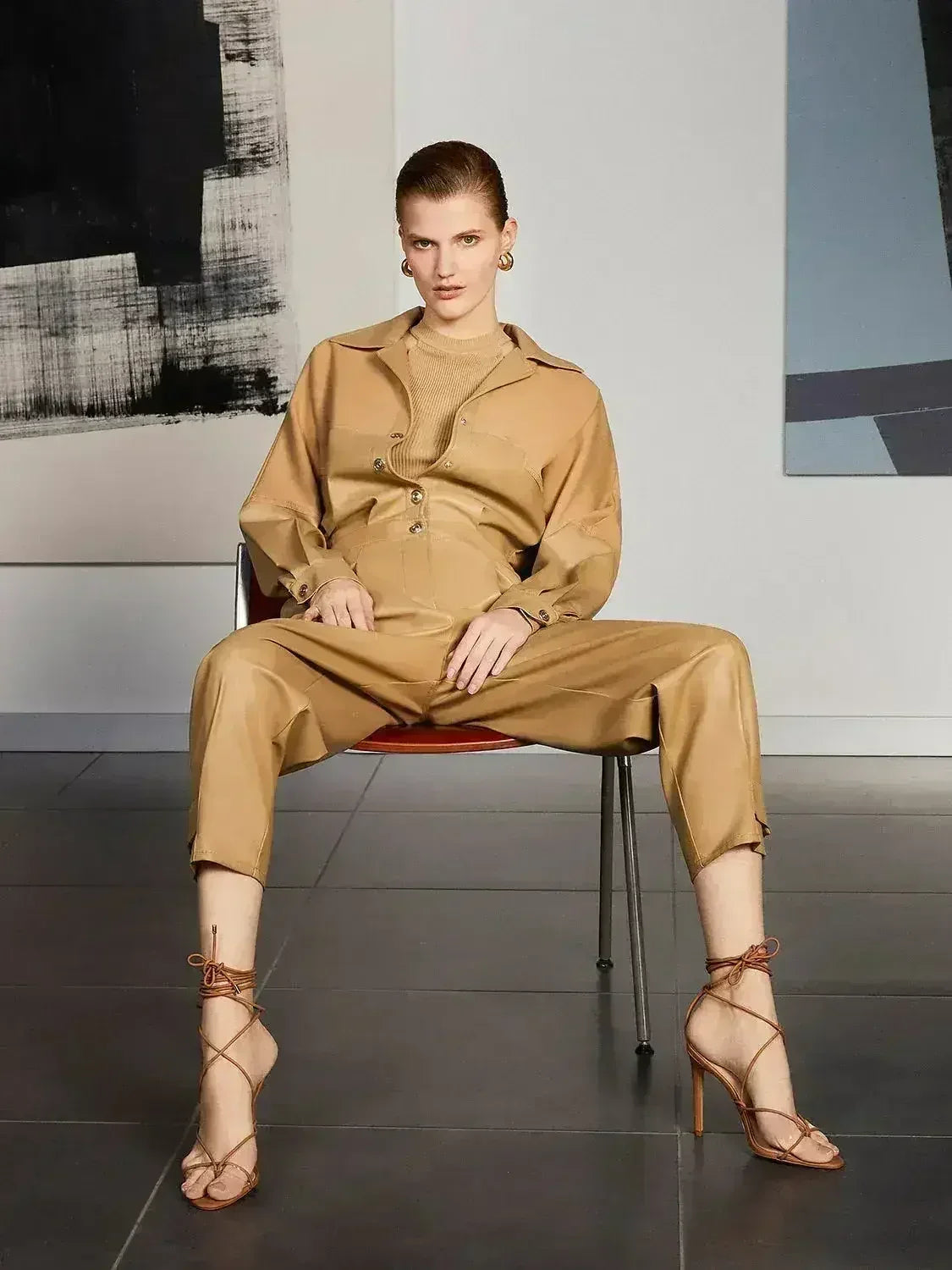 Lapel Collar Faux Leather Jumpsuit - Femstylo