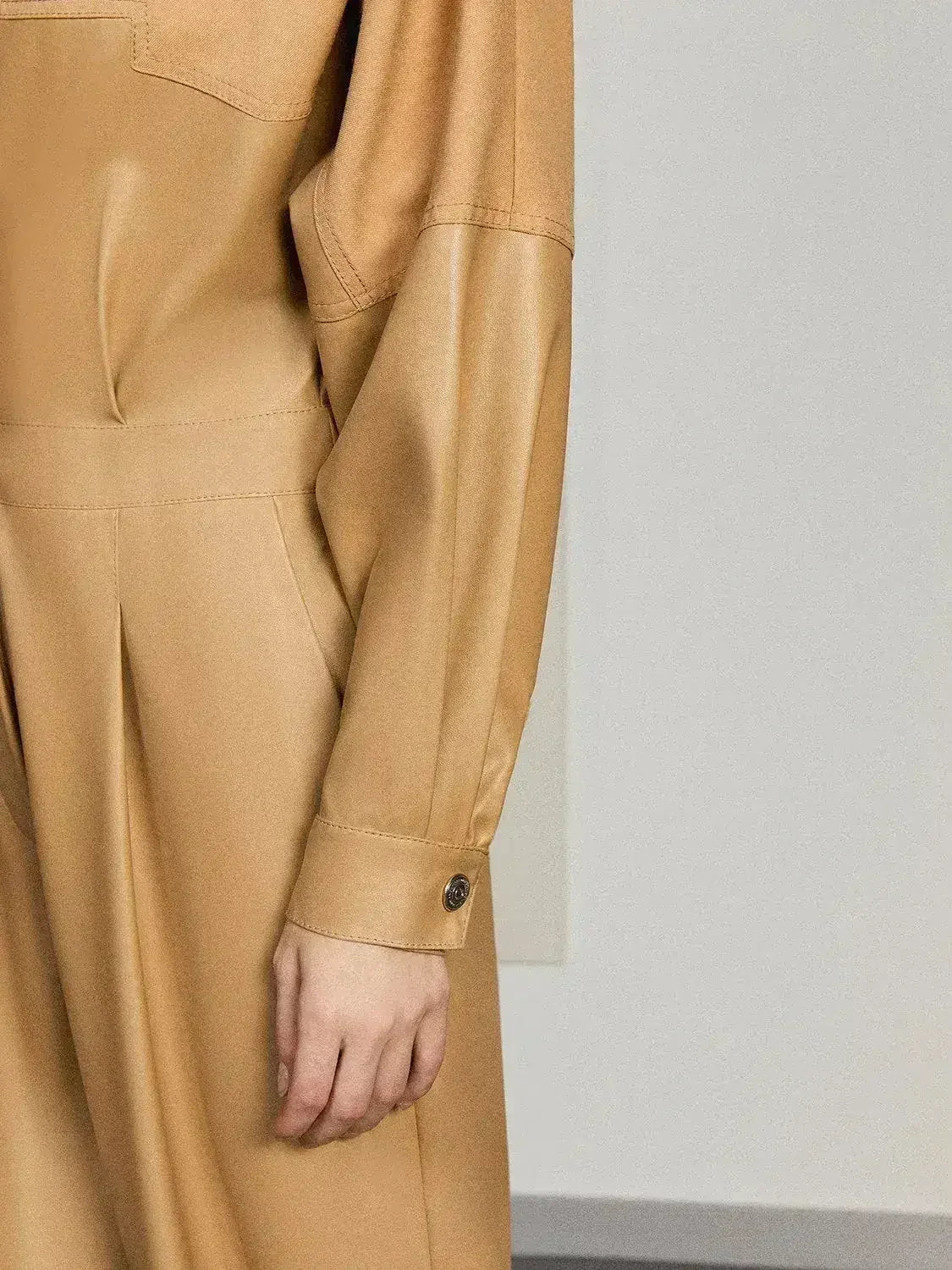 Lapel Collar Faux Leather Jumpsuit - Femstylo