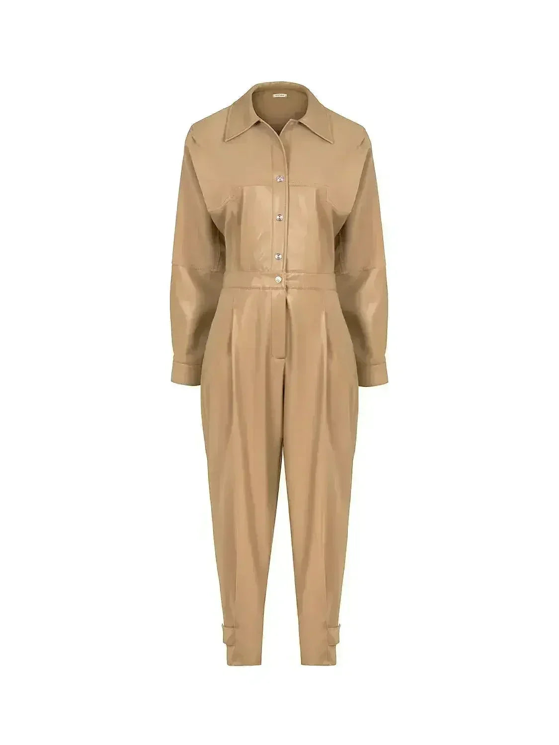 Lapel Collar Faux Leather Jumpsuit - Femstylo