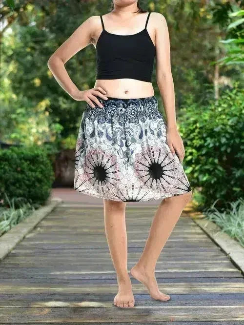 Bohotusk White Pink Inksplash Print Short Skirt SM to LXL - Femstylo