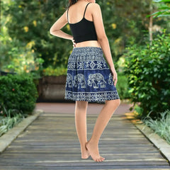 Bohotusk Blue Amboseli Elephant Print Short Skirt SM to LXL - Femstylo
