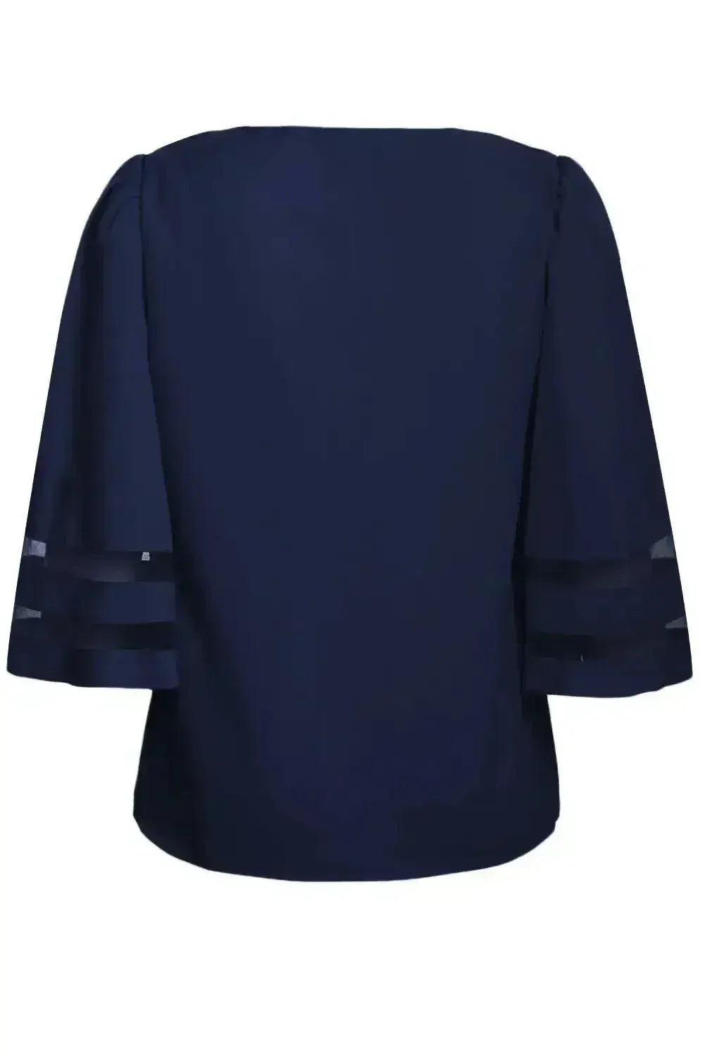 Navy Blue Flare Sleeve V Neck Loose Women's Chiffon Blouse - Femstylo