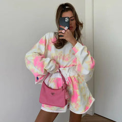Lace-up Shorts Tie-dye Two-piece Set For Women - Femstylo