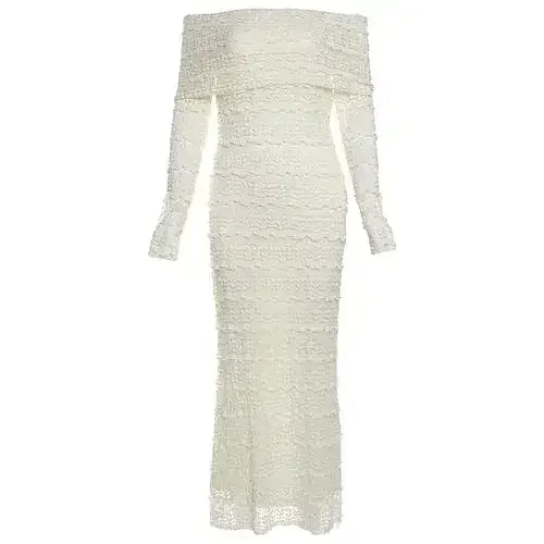 25 Edition – Elegant Off-Shoulder Lace Maxi Dress (Socialite Style) - Femstylo