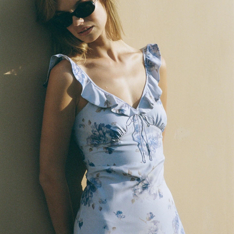 Yellow Floral Maxi Dress | Retro V-Neck Summer Party Gown -femstylo