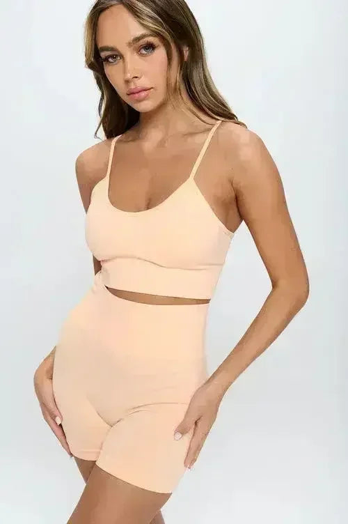 2-Piece Seamless Sleeveless Crop Top & Biker Shorts Set – High-Stretch - Femstylo