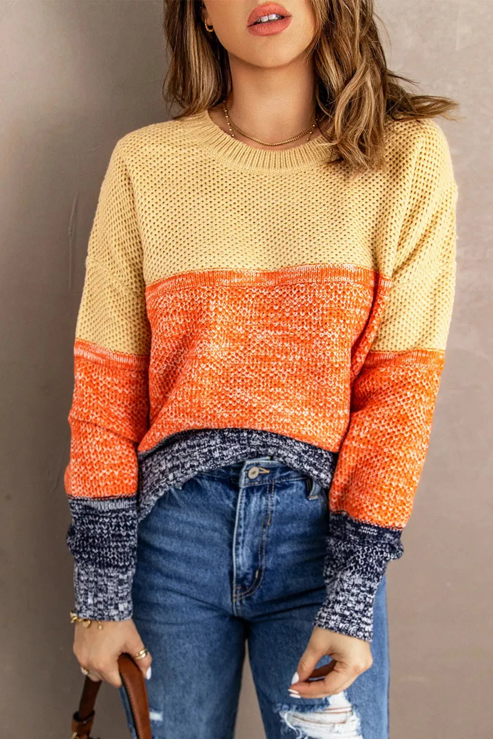 Orange Blue Color Block Sweater - Femstylo